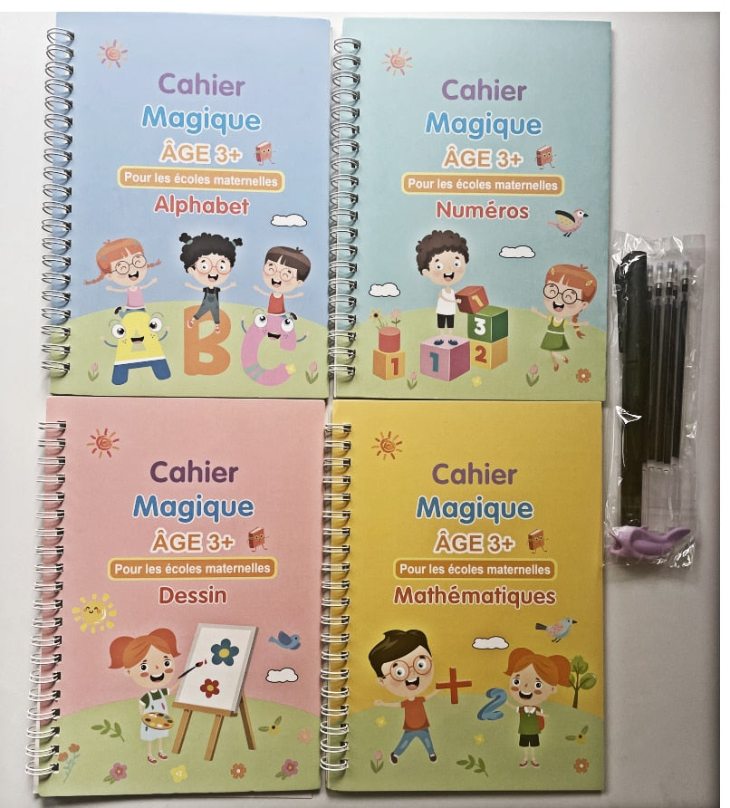 Cuadernos de práctica de escritura reutilizable para niños y niñas